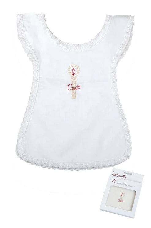 Veste bianca battesimale in tela di cotone con ricamo Babyvip