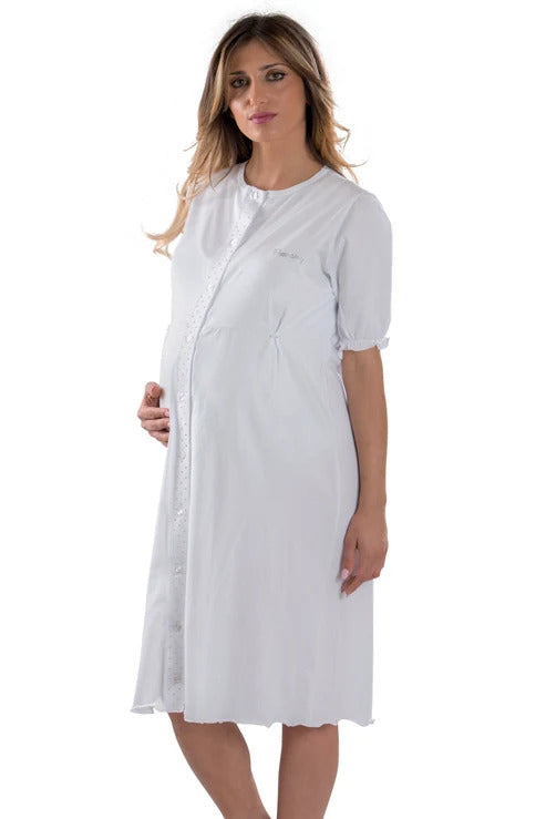 Camicia da notte clinica aperta davanti mezza manica con pois