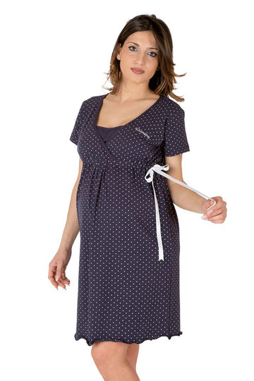 Camicia da notte per gravidanza e allattamento mezza manica pois blu