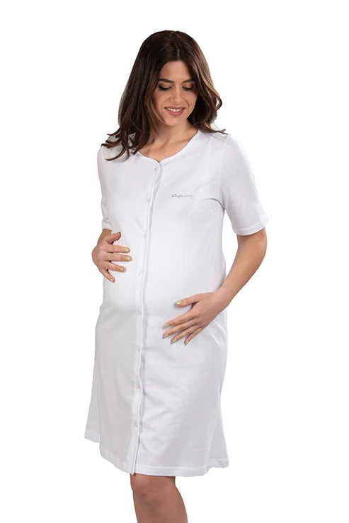 Camicia da notte clinica aperta davanti mezza manica con strass