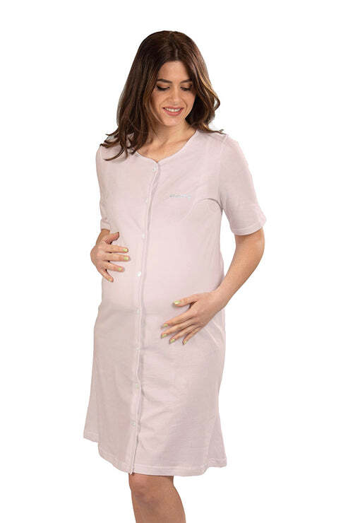 Camicia da notte clinica aperta davanti mezza manica con strass